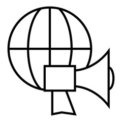 Planet Earth symbol with megaphone icon