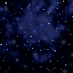 Dark BLUE vector background with circles, stars.