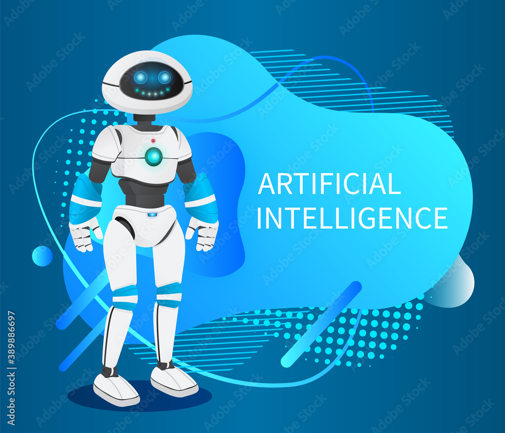 Poster futuristic robot like a human, artificial intelligence. innovative humanized model of robot. realist
