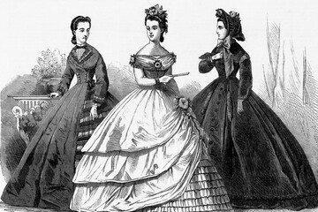 Paris Fashion. 1864. Antique illustration. 1867.