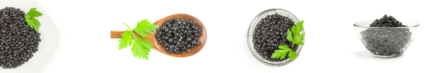Set of black caviar isolated on a white background with clipping path