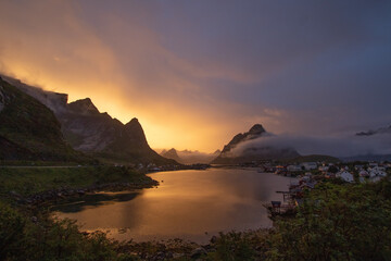 Naklejka na ściany i meble Sunset, Reine - Lofoten Islands, Norway