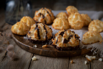 Coconut cookies in a wooden plate
