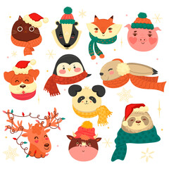Set of Christmas animals isolated on a white background. Vector graphics. © Екатерина Зирина