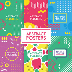 six abstract posters with memphis banners