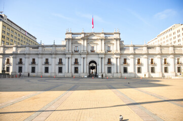 Fototapeta na wymiar Front view of the Plaza de Armas in downtown Santiago, Chile