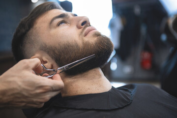 Bearded male barbershop client.