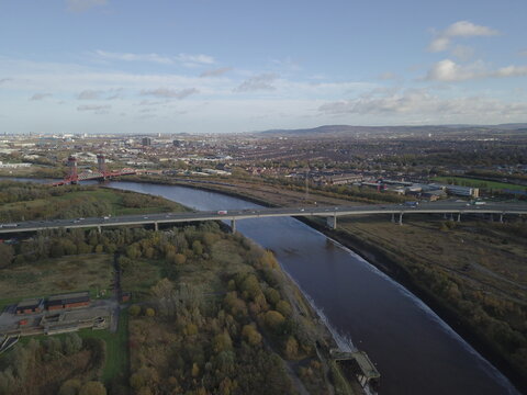 The A19 dual carriageway crossing the River Tees at Middlesbrough and Stockton on tees