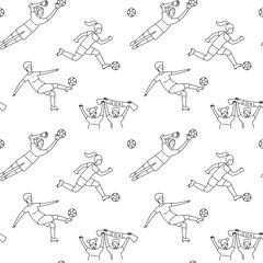 Female Soccer football player game match seamless background pattern.