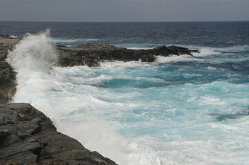 Waves breaking on the coast. Las Salinas. Arucas. Gran Canaria. Canary Islands. Spain.