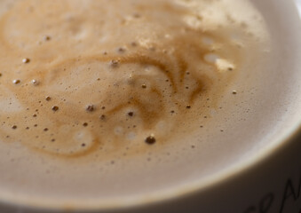 closeup cup of cappuccino with foam