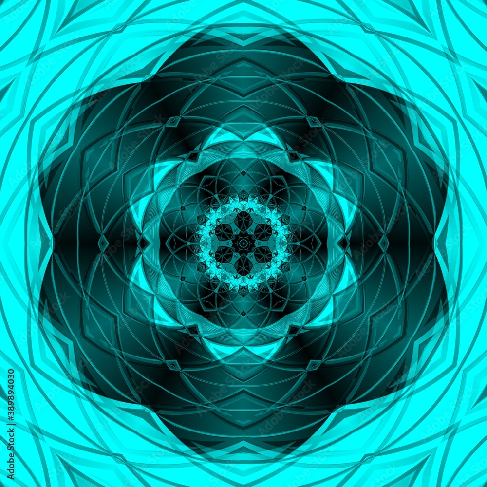 Poster radial floral fantasy square format images based on escher style repeating cube pattern in shades of
