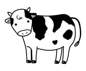 かわいい牛のイラスト（モノクロ）　