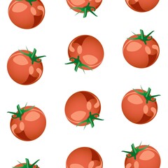 Seamless background of whole tomatoes. Vector illustration isolated on white background.