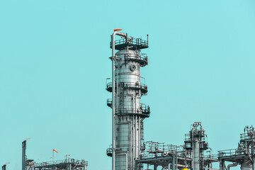 Refinery oil and gas industry with pipe line system on plant on blue sky