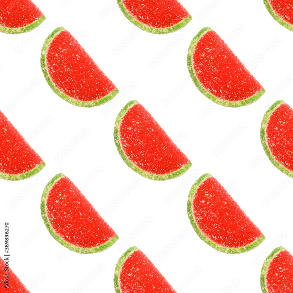 Poster seamless pattern with colored slices of marmalade isolated on white background
