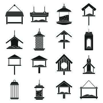 Winter bird feeders icons set. Simple set of winter bird feeders vector icons for web design on white background