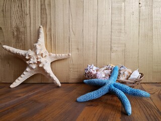 starfish on wooden background
