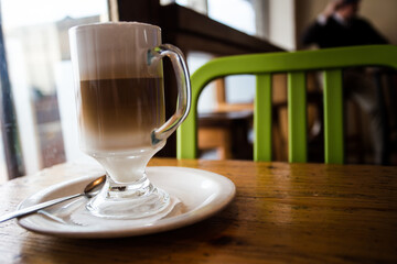 Wide Angle view of a Latte in a coffee Shop in Cape Town South Africa