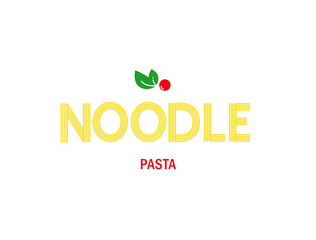 Food icon with text, noodle and tomato. Vector poster in  linear style. - 389899013