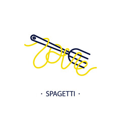 The word love from spaghettii and fork. Vector icon in linear style. - 389899217