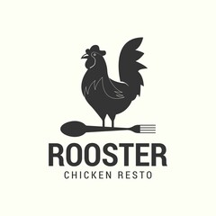 Rooster with spoon and fork logo vector in isolated white background