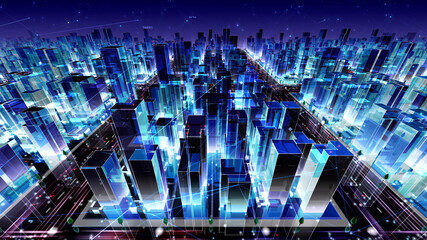 Digital City Network Building Technology Communication Big data Business 3D illustration