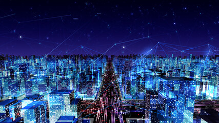 Digital City Network Building Technology Communication Big data Business 3D illustration