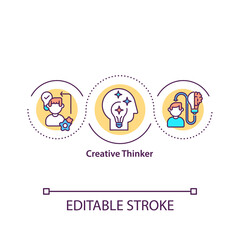 Obraz premium Creative thinker concept icon. Meet challenges. Unorthodox perspective. Open-minded person idea thin line illustration. Vector isolated outline RGB color drawing. Editable stroke.