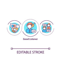 Good listener concept icon. No interruption. Communication, conversation. Passive speaking. Attentive person idea thin line illustration. Vector isolated outline RGB color drawing. Editable stroke.