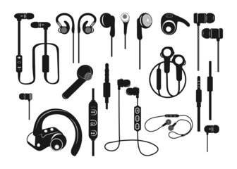 Obraz premium earphones bundle, Earphones, Earphones svg, Earphones vector, Earphones symbol, Earphones Icon design. Earphones vector icon, Earphones with microphone,