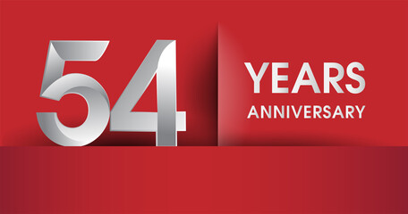 54th Years Anniversary celebration logo, flat design isolated on red background, vector elements for banner, invitation card and birthday party.