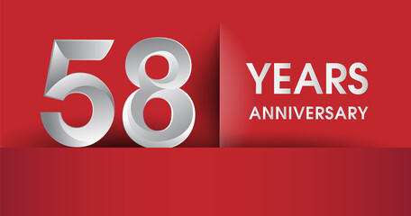 58th Years Anniversary celebration logo, flat design isolated on red background, vector elements for banner, invitation card and birthday party.