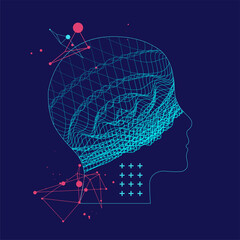 Outline of a human head with an abstract wave. Plexus effect.