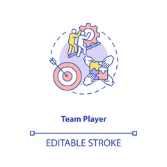 Team player concept icon. App developer skills. Easy getting with new teammates. Friendly crew members idea thin line illustration. Vector isolated outline RGB color drawing. Editable stroke