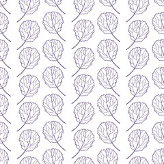 Ornamental leaves vector seamless pattern. Aspen contour leaf. Hand-drawn outline sketch illustration. Vintage decorative background for floral botanical design. Line plant silhouette