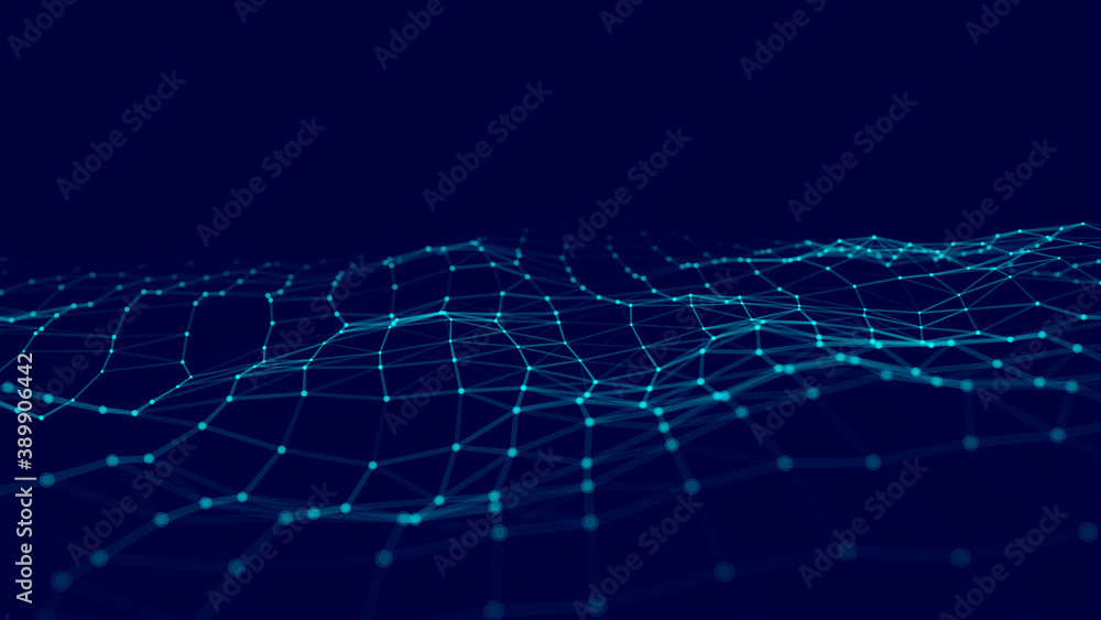Poster future technology illustration. vector digital dynamic wave. abstract background with dots and lines