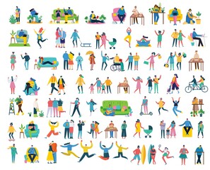Vector illustration backgrounds in flat design of group people doing different activity