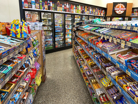 The candy and beverage displays at a Wawa gas station