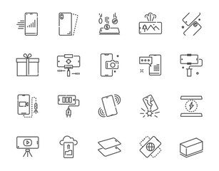 Vector smartphone and related thin line icon set