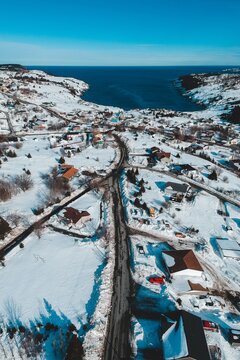 Aerial view of torbay newfoundland in winter
