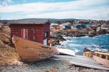 fishing boats on the warf in pouch cove, newfoundland, canada