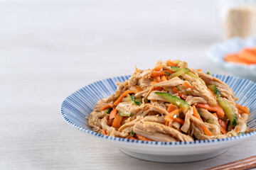 Taiwanese food - Homemade delicious cold dish of shredded chicken with soy sauce