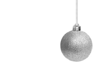 silver ball. Christmas decoration on white background