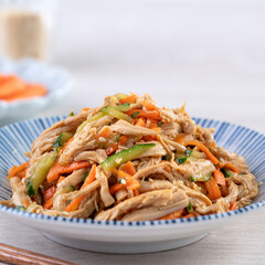 Taiwanese food - Homemade delicious cold dish of shredded chicken with soy sauce
