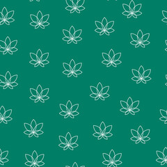 Fototapeta premium Seamless pattern of abstract cannabis leaf in modern style on a green background.