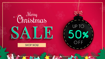 Christmas sales banner design.with cold weather in the winter season. and white snowflakes. and for online shopping discount promotion.and web banner.and used as illustration or background.