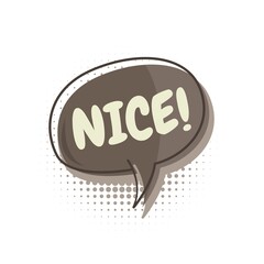 Colorful speech bubbles with NICE text. hand drawn design elements with halftone decorations and outlines. Vector illustration of doodle text banner