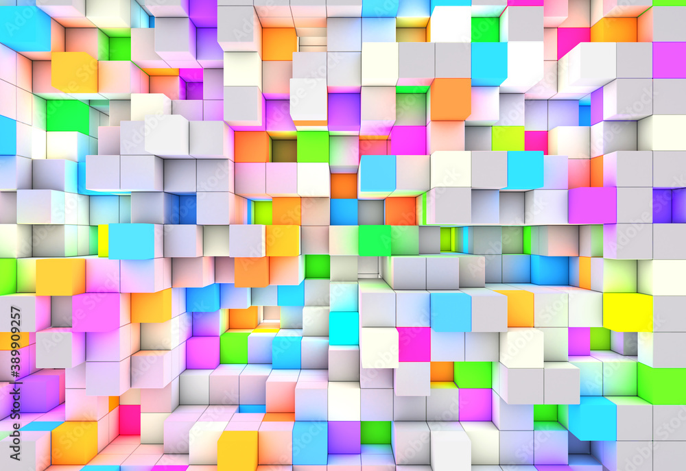 Poster 3d rendering abstract background color light cubes