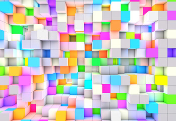 3D rendering abstract background color light cubes - obrazy, fototapety, plakaty